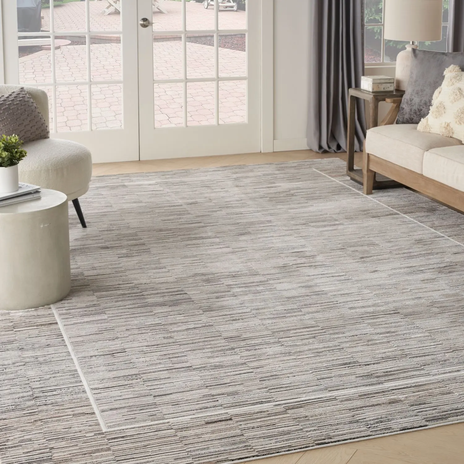 Nourison Desire Machine-Made Indoor Area Rug - Contemporary Bordered, Modern Abstract Rug with Abstract Lines, Polyester Yarn, Shimmer Finish, Bedroom