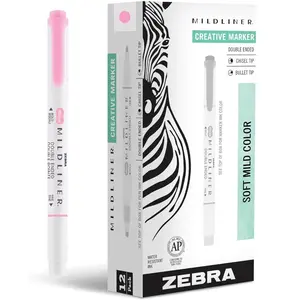 Zebra Pen Mildliner Dual-Tip Highlighters Broad & Fine Tips Water-Resistant Ink Ideal for Bible School & Office Supplies 12-Pack
