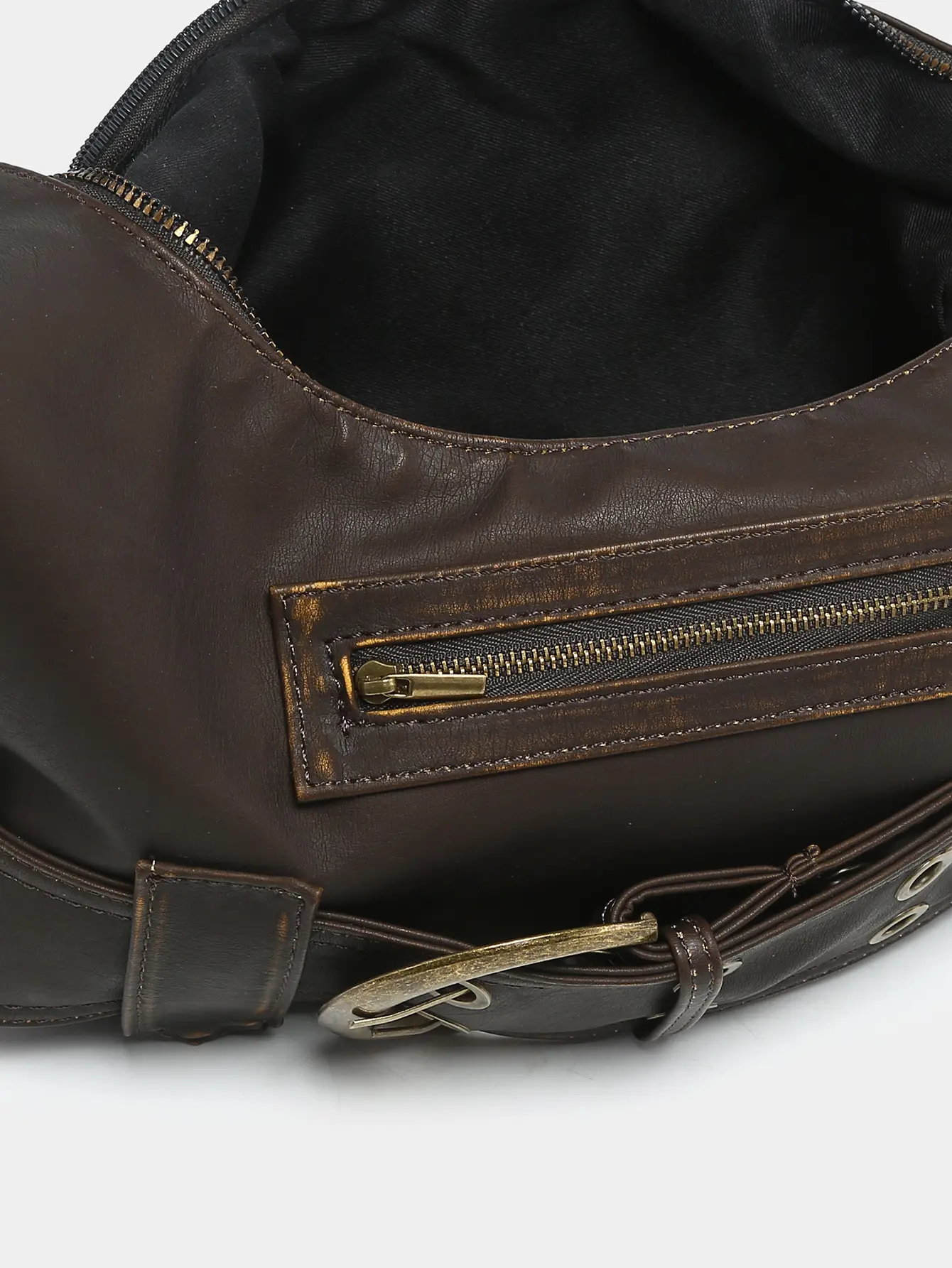 Y2K Grunge Black Hobo Bag with Belt Accent - Edgy Shoulder Purse 