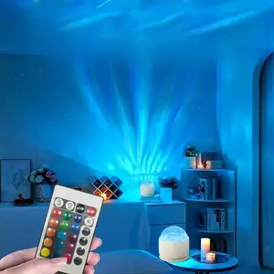 Aurora & Water Ripple 2 Counts of Shades Projector Light, USB LED Dynamic Ambient 16 Color Changing w/ Remote, Bathroom Decal Lights at Night Home Decor Wall Ceiling Modern Design Atmosphere Lamp Halloween Decor Christmas Gift