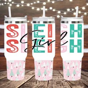 Christmas Sleigh Girl Sleigh 40 oz Tumbler with Handle Drinkware Cup Lid Straw Beverage Water Bottle Insulated perfect gift ounce design Pink