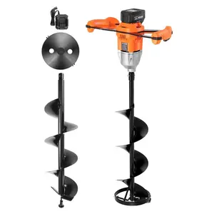 VEVOR 20V Electric Ice Auger, 8 inch Diameter, 2 in 1 Cordless Ice Fishing Augers and Earth Auger with Ices Earth Drill Bit, Cold-Resistant Post Hole Digger, Turbo High-Speed Cutting System