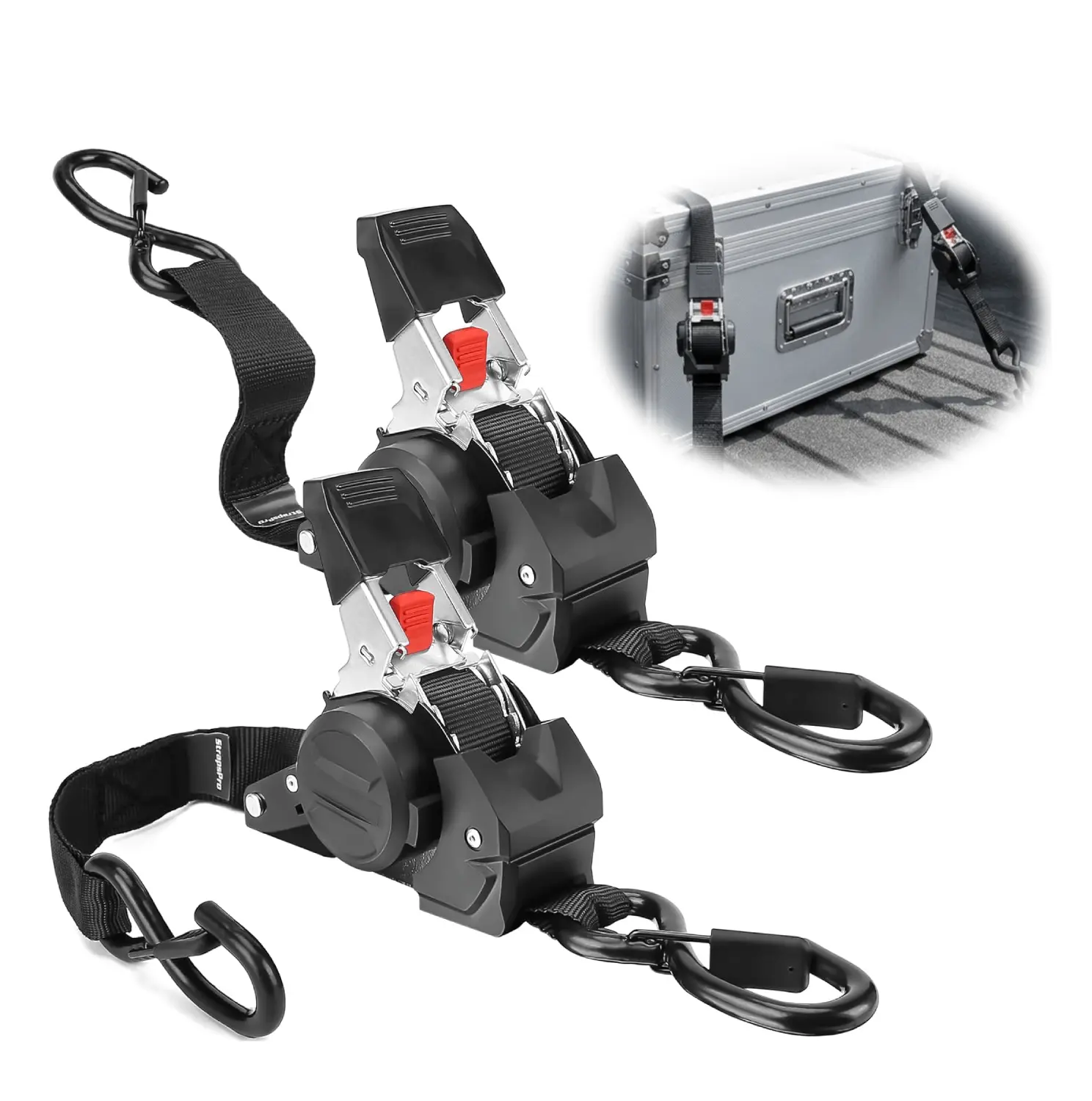 Retractable Ratchet Straps, 1500lb Break Strength Self Retracting Ratchet Straps Heavy Duty with Soft Loops, 10FT Auto Tie Down Straps Easy Retract for Motorcycle, Truck, Securing Cargo, 2 Pack