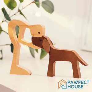 Gifted Boom - Man With Dog Wooden Pet Carvings, Handcrafted Wood Sculpture, Thoughtful Gift For Pet Owners, Memorial Dog Lover Decor