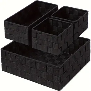 Weaving Storage Basket, Small Black Basket, Cube Storage Box, Handbag Storage Partition, Suitable for Drawers, Wardrobes, Shelves, Dressing Tables, Shelf Baskets Cover Organiser