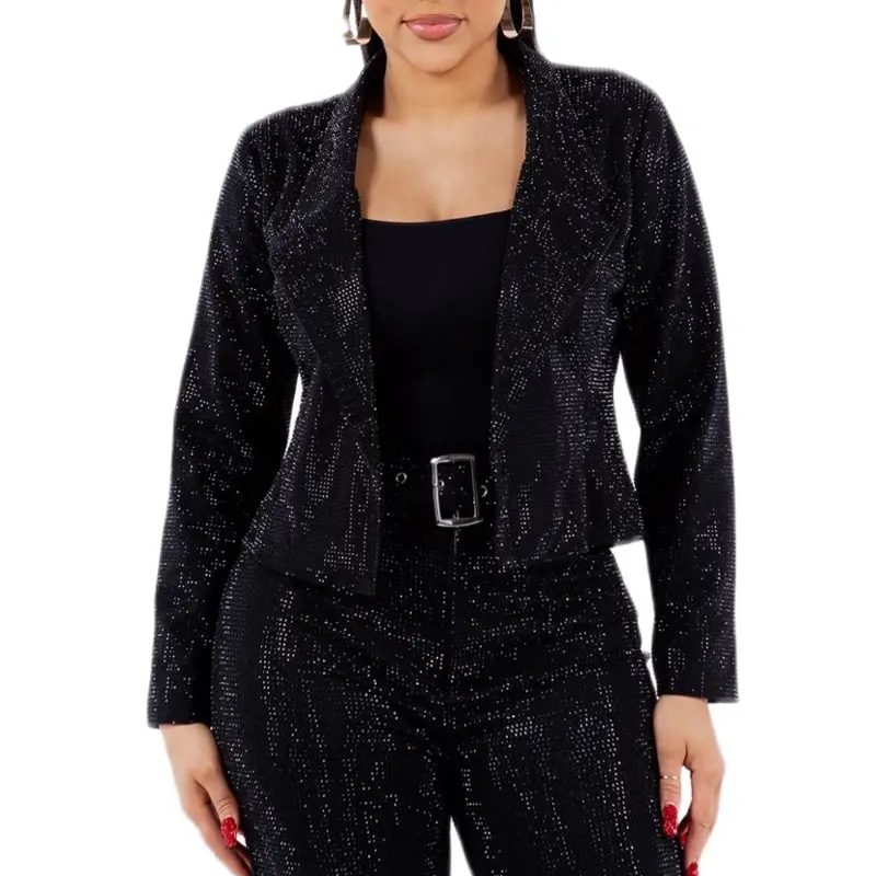 Deborah Blazer - Diamond Studded Blazer 55% Cotton 40% Spandex 5% Spandex Women's Fashion Jacket