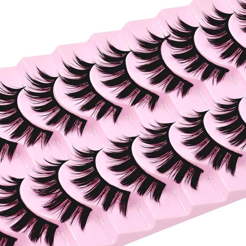 Manga Style Cat Eye Look Volumized False Eyelashes, 10 Pairs Spiky Cluster Lashes, Natural Curl Eye Makeup Strip Lashes, Eyelash Clusters for Women/ Girls Eyelash Extensions for Cosplay & Party, DIY Cluster Lashes