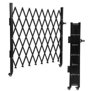 GARVEE Aluminum Expandable Security Gate: 50"H x 43"W Foldable and Portable Safety Barrier with Casters, Retractable Driveway Gates, 360° Rolling Mobile Barricade, Black