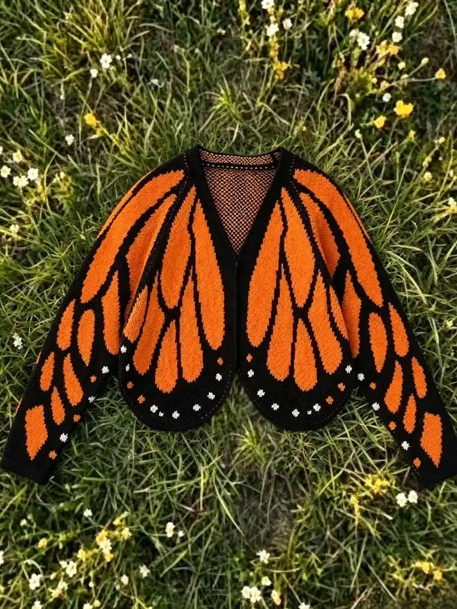 butterfly  cardigan Butterfly Cape Sweater for Women, Unique Design Butterfly Wings Knit Cardigan, V-Neck Street Style, Fall Winter Fashion Top