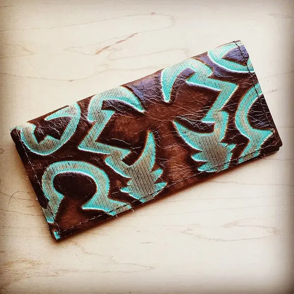 Women's Casual Embossed Leather Wallet, Turquoise Laredo, High-Capacity