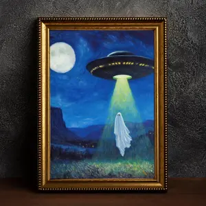 UFO Ghost Abduction Wall Art, Alien Halloween Night Poster, Extraterrestrial Spooky Prints Without Framed