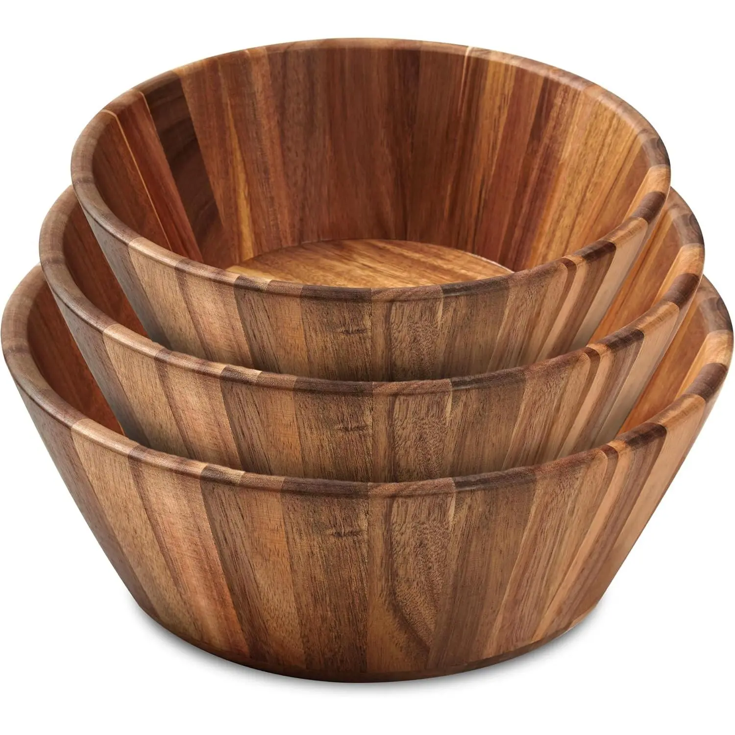 Wooden Bowls, Wooden Salad Bowl Set of 3 - Round Design Large Salad Bowl Set for Serving, , Durable and Stylish   Dining Accessory by
