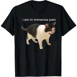 Screaming Cat Immense Pain T-Shirt, Vintage Funny Graphic Tee, Unisex Meme Cringe Funny Dumb Shirt, Menswear, Womenswear, Streetwear