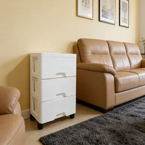 3-Drawer Plastic Storage Cabinet, Storage Drawers, Features thickened dustproof design, smooth surface, white style, suitable for storing bedroom, bathroom, office essentials, modern clear front for easy viewing, versatile for bedroom storage