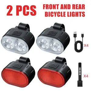 [2~7PCS]USB Rechargeable Bike Lights Set Front  & Back Super Bright 6+4 Mode Head type light & Taillight Easy Install Night Riding Safety Waterproof Cycling Accessories for Men Women Kids bicycle safety light usb c
