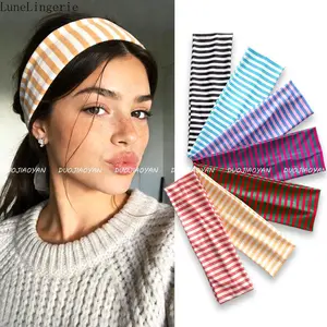 Women's Lune 6PCS Colorful Stripe Print Wide Elastic Non-Slip Fabric Sporty Headbands, Retro Striped Turban Wraps for Sports & Outdoor Activities, Sporty Sports Headbands