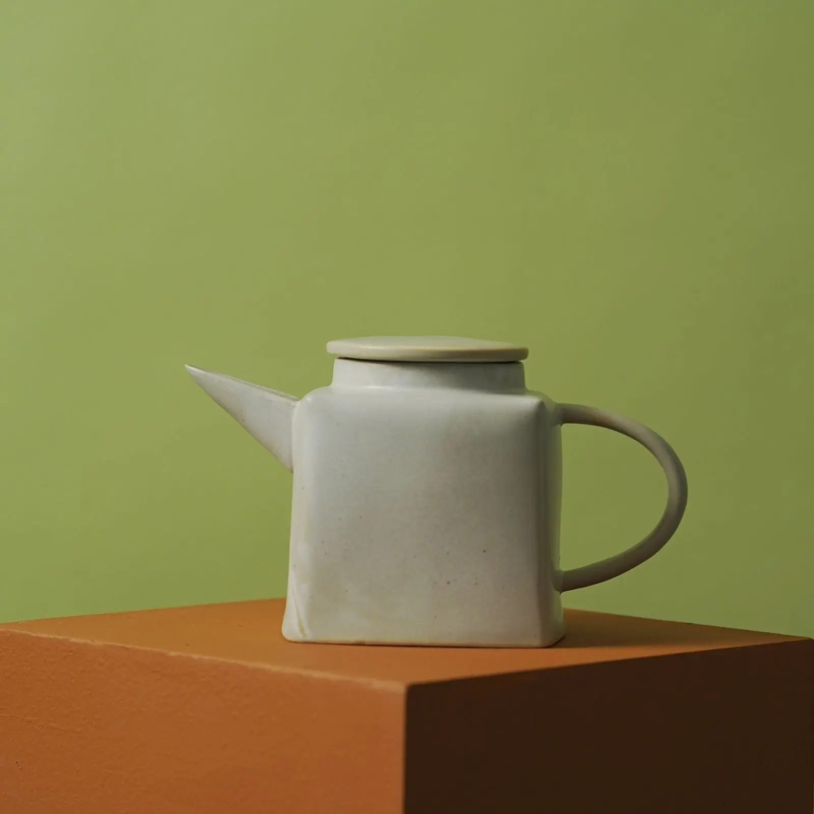 Gohobi Modern Design White Ceramic Teapot | Minimalist Square Shaped Tea Kettle