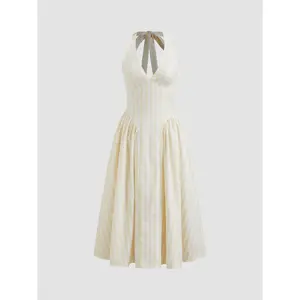 Cider V-neck Gingham Knotted Ruffle Maxi Dress