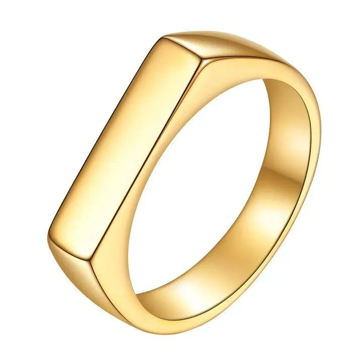 Lustra 18K Gold Plated Steel Ring - Modern Design, Waterproof & Hypoallergenic, Flat Surface, Versatile for Everyday Wear