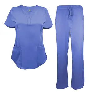 ACTIVE UNIFORMS Women’s Y-Neck Scrub Set, Ultra Soft Fabric, Adjustable Elastic Drawstring Waist, Modern Fit Top and Pants, Medical Scrubs for Women