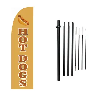 11FT Hot Dog Feather Flag with Pole, Outdoor Fast Food Advertising Banner for Street Food Display, Polyester Flag Kit with Aluminum Pole