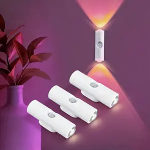 3-4Pcs RGB LED Smart Night Light Set Pack, Motion-Sensing Wall Lights with Dimmable Gradient Glow, USB Charge Rechargeable Magnetic Indoor Lighting, Wireless Step Lamp for Entryway, Bedroom, Led Lights