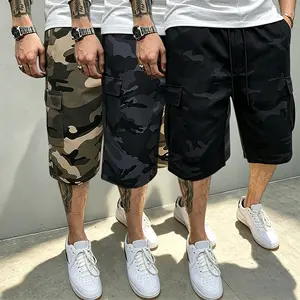 3PCSMen's Comfy Camouflage 3/4 Capri Shorts, Versatile Drawstring Cargo Pants for Skate, Hiking & Daily Wear