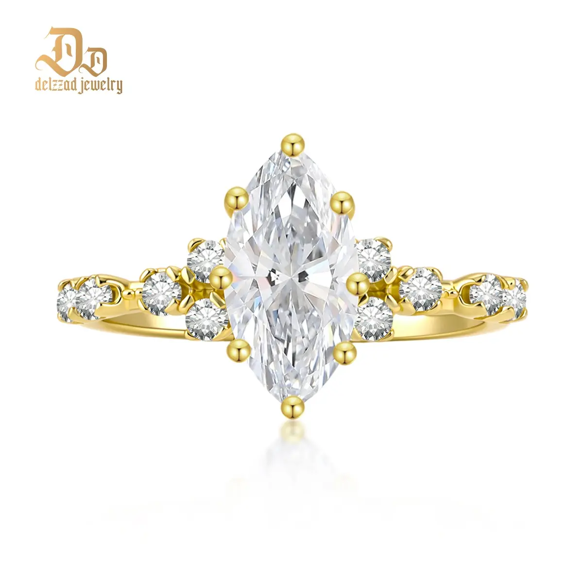 Delzzad 2.3ct Aurora Spire Ring Band Marquise Cut Cluster Engagement Ring VVS Synthetic Moissanite Ring Jewelry Copper Band Perfect Birthday Engagement Wedding Anniversary Christmas Valentine's Day Mother's day Gift