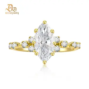 Delzzad 2.3ct Aurora Spire Ring Band Marquise Cut Cluster Engagement Ring VVS Synthetic Moissanite Ring Jewelry Copper Band Perfect Birthday Engagement Wedding Anniversary Christmas Valentine's Day Mother's day Gift
