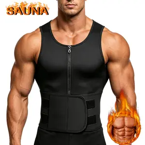Men Neoprene  Zipper Waist Trainer Vest Tank Top Trimmer  Suit Zipper Neoprene Workout Vest Tummy Control