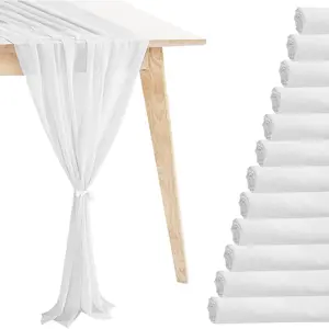 12 Pack White Table Runner 10ft Romantic Chiffon Table Runner for Wedding  Shower and Birthday Party Cake Table Decorations(120 x 12 in)