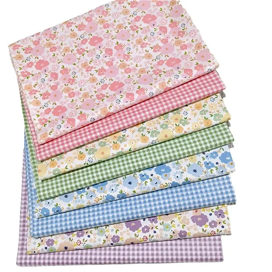 8 pieces of 20 * 20 inch DIY cotton floral fabric pre cut cotton quilt block quarter size cloth block patchwork fabric set for sewing and patchwork