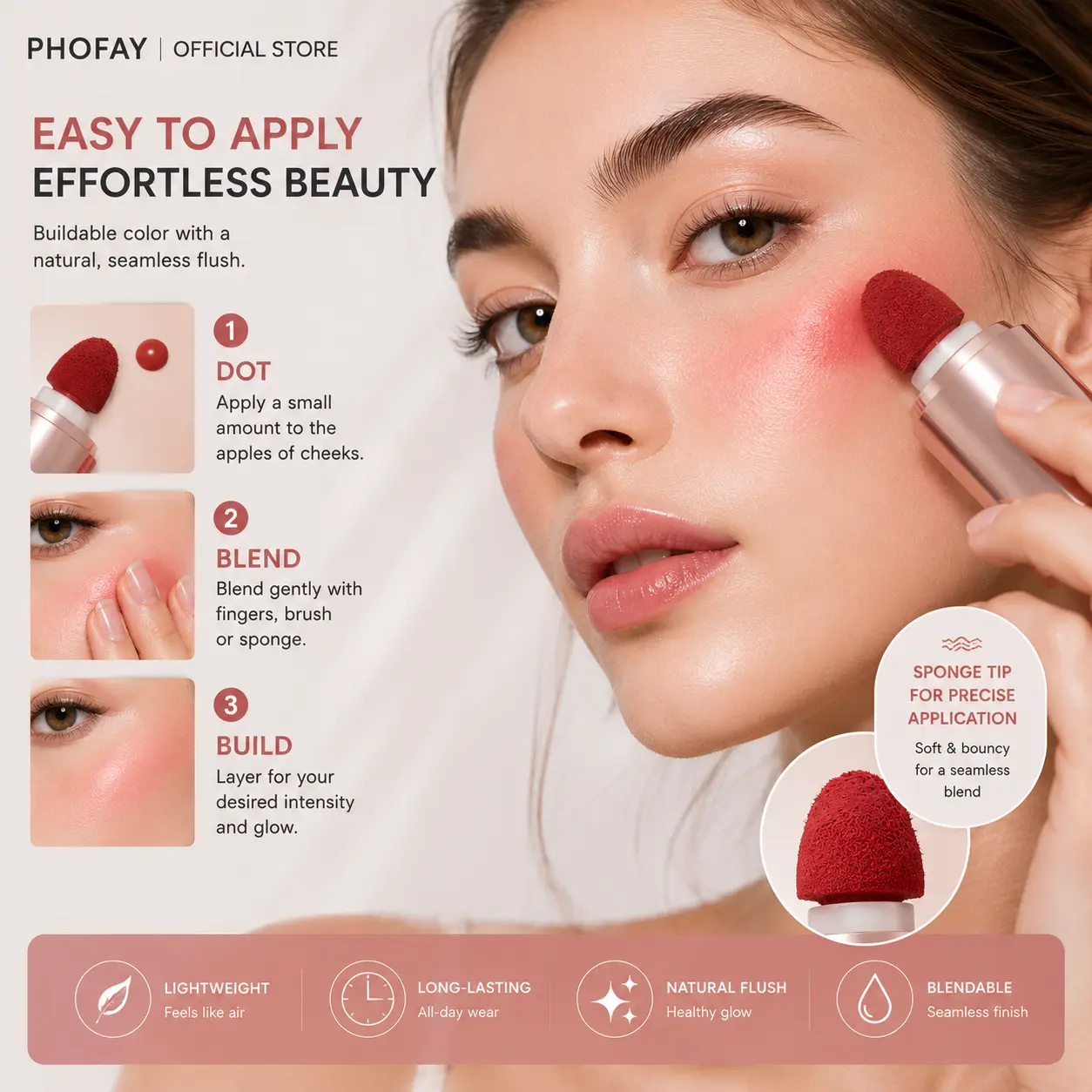 PHOFAY Liquid Matte Powder Blushers, Easy toDurable & Natural, Facial Makeup Rouge, GlassBottle, Must for Travel, Home & Dating, SmoothAcne Blend Brightening Clear Foundation,Lightweight, Moisturizer Gloss Flawless Cosmetic