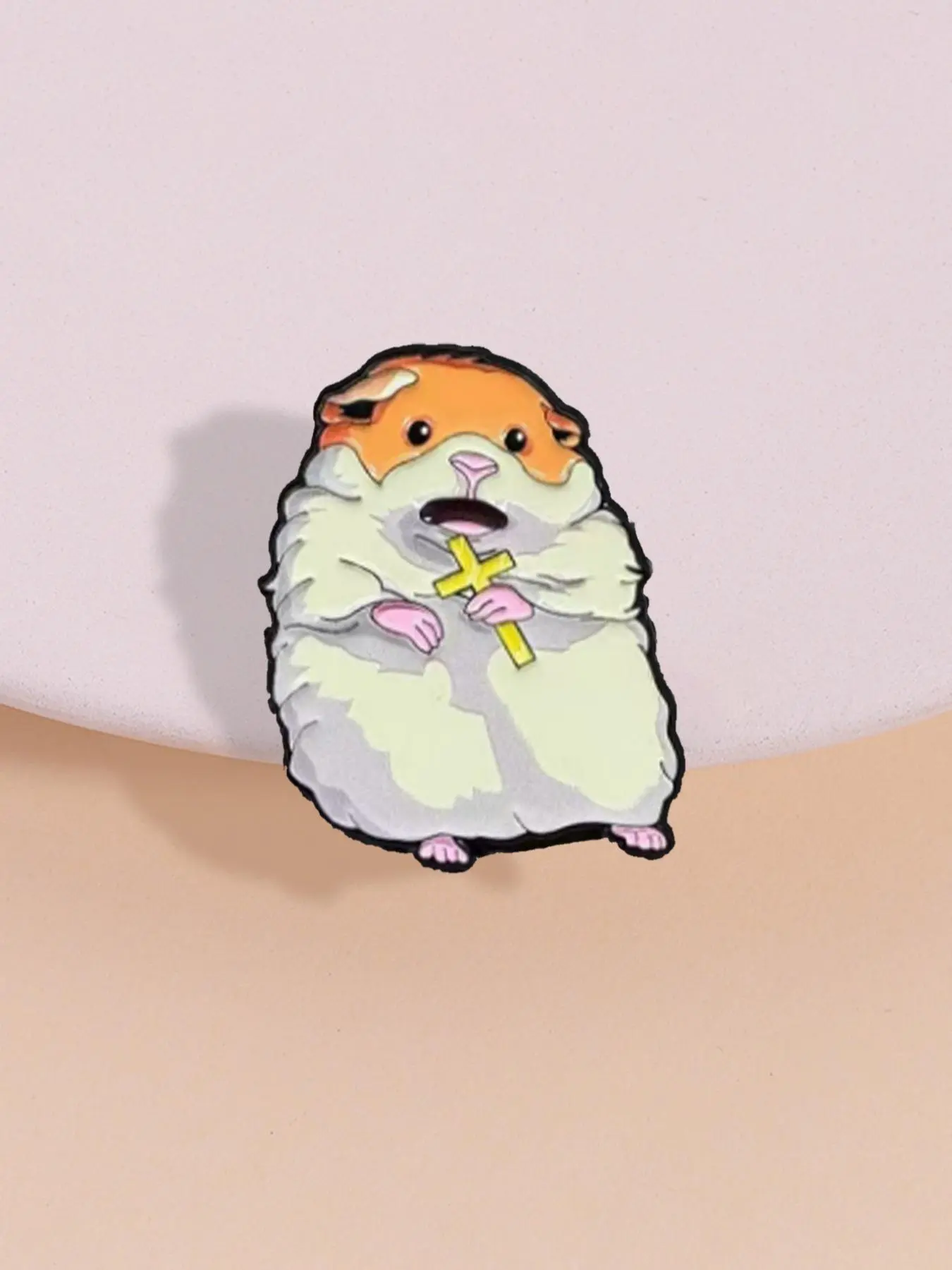 Hamster Believer Badge with Cross Design, Animal Pattern Quirky Zinc Alloy Pin Lapel Brooch for Unique Animal Lovers, Cute Religious Pet Style Brooches for Unisex Lapel Pins Metal Brooch