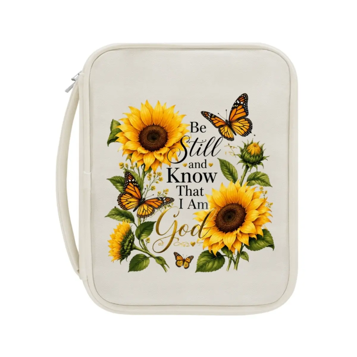 Bible Case for Women ,Durable Sunflower Butterfly  Bible Cover - Large Capacity Carrying Handle Pockets for Pens Notes Highlighters - Perfect for Women for Bible Study Church Travel Home Use, Great Christian Gifts for Faithful People