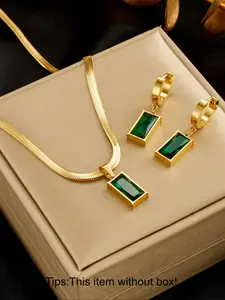 Women Jewelry Set Necklace Earrings Stainless Cubic Zirconia Oxidized Silver Color Geometric Design Daily Wear Fashion Accessories