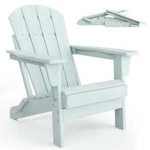 Folding Adirondack Patio Chair – HDPE Weather Resistant, Wood Texture, Built-in Cup Holder, Supports 380 lbs, Collapsible Outdoor Chair for Garden, Deck, Fire Pit, Pool – party gift