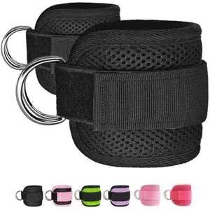 Fitness Ankle Straps for Cable Machines, 2 Pack Comfortable Adjustable Padded Ankle Wrist Cuffs, Kickback Glute Workouts for Men Women, D-Ring Leg Straps with Neoprene Padding