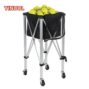 YINUOL Foldable Tennis Ball Cart with Wheels, Portable Lightweight Holds 160 Balls Tennis Ball Hopper, Sports Teaching Cart Tennis Ball Basket with Removable Bag Side Pockets
