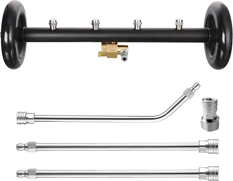 Tool Daily 16-Inch Undercarriage Pressure Washer Attachment, Car Wash Accessory, 4000 PSI Dual-Function Water Broom with 3 Extension Wands for Power Washers, Garden Hoses, Father's Day Gift
