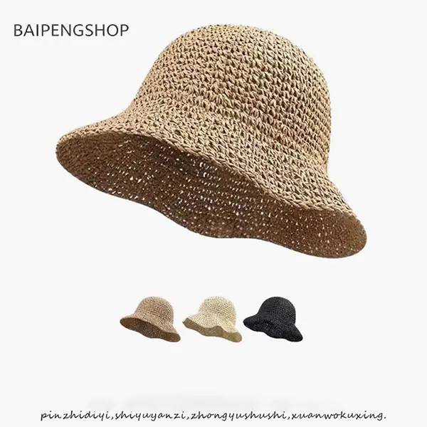 Women's Handmade Straw Bucket Hat - Oversized UV Protection, Lightweight Breathable Wide Brim, Stylish Retro, Portable Outdoor Travel Vacation Headwear, Fashion Gift, Oversized Uv Hats