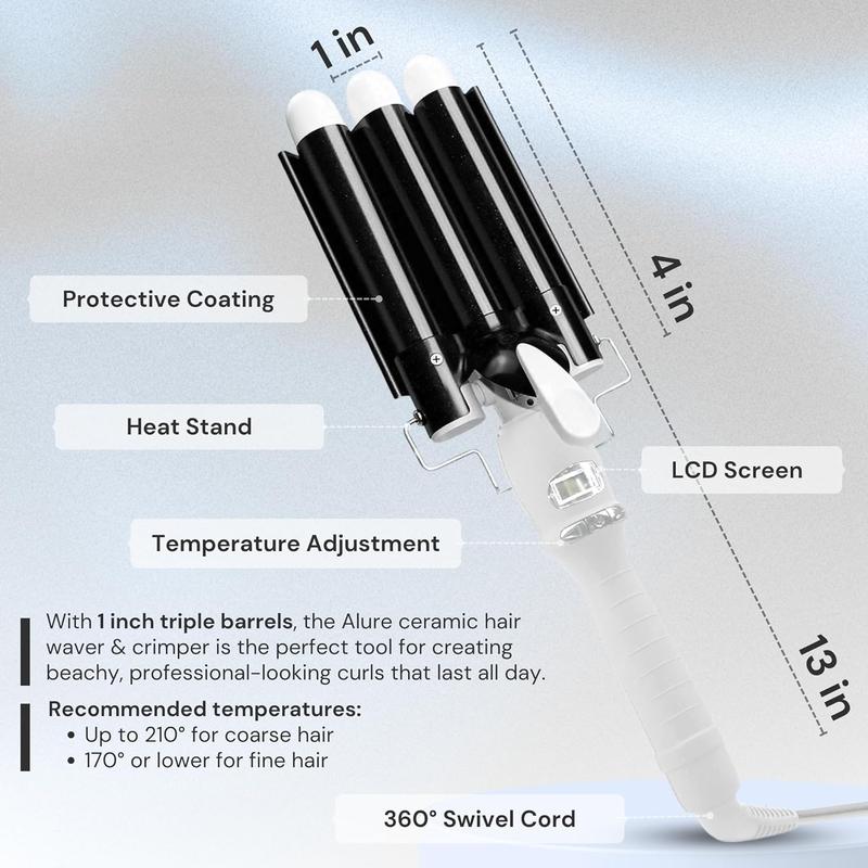 Three Barrel Curling Iron Wand with LCD Temperature Display - 1 Inch Ceramic Tourmaline Triple Barrels, Dual Voltage Crimping Tool, Best Hair Waver for Beachy/Frizz Free Waves (Rose Gold)