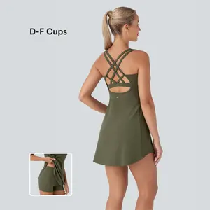 Halara Softlyzero Plush Backless Crisscross Cut Out Side Pocket 2-Piece Mini Yoga Active Dress-D/DD/DDD/F Cups