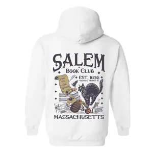 [graphic hoodies]Salem Massachusetts Hoodie – Book Club Graphic with Black Cat, Pumpkins & Vintage Spell Theme – Fall & Halloween Cozy Unisex Sweatshirt