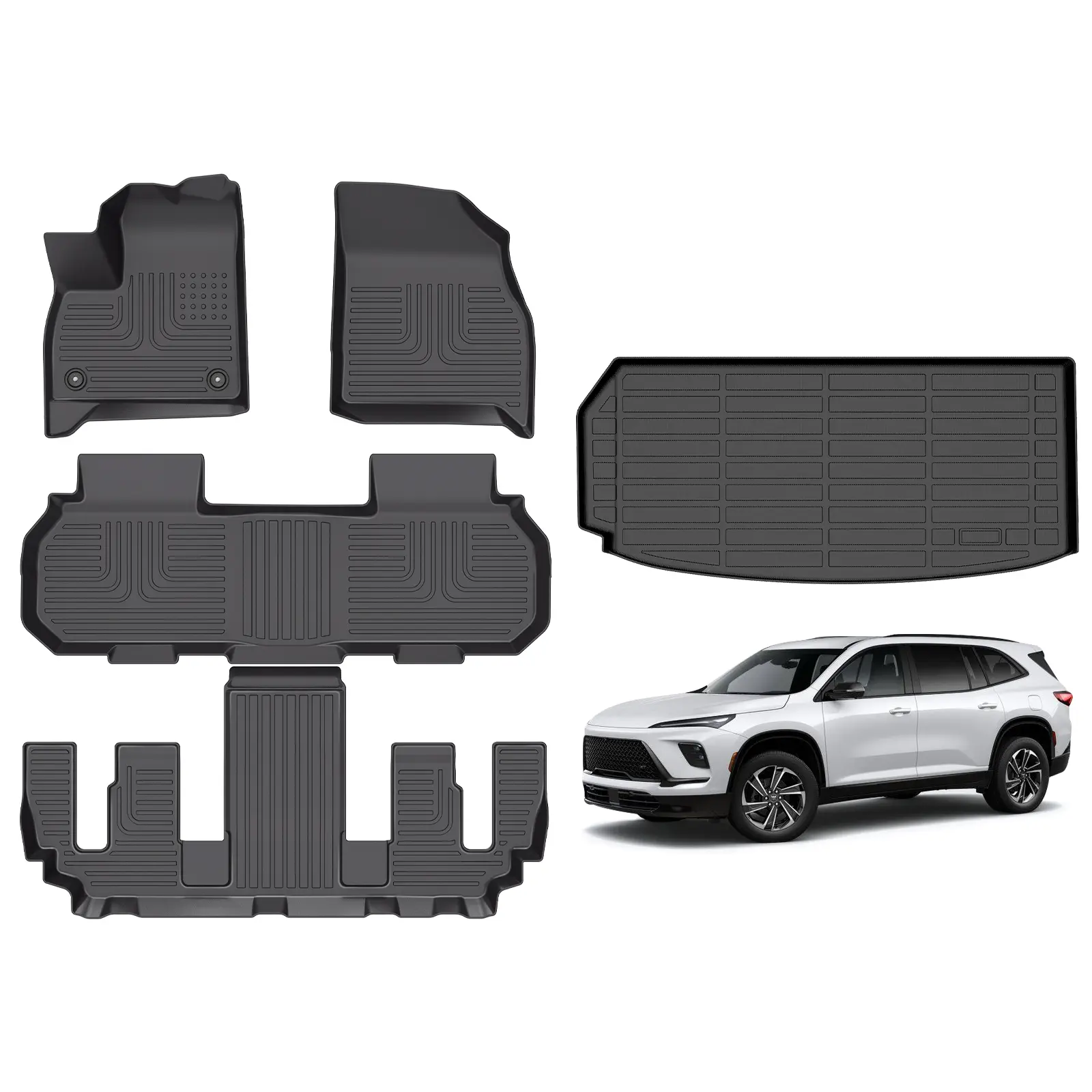 KELCSEECS Buick Enclave 2025-2026 Floor Mats & Cargo Liners All Weather Protection TPE Non-Slip Custom Fit Waterproof Easy Clean Eco-Friendly Safe Durable,TPE carmats