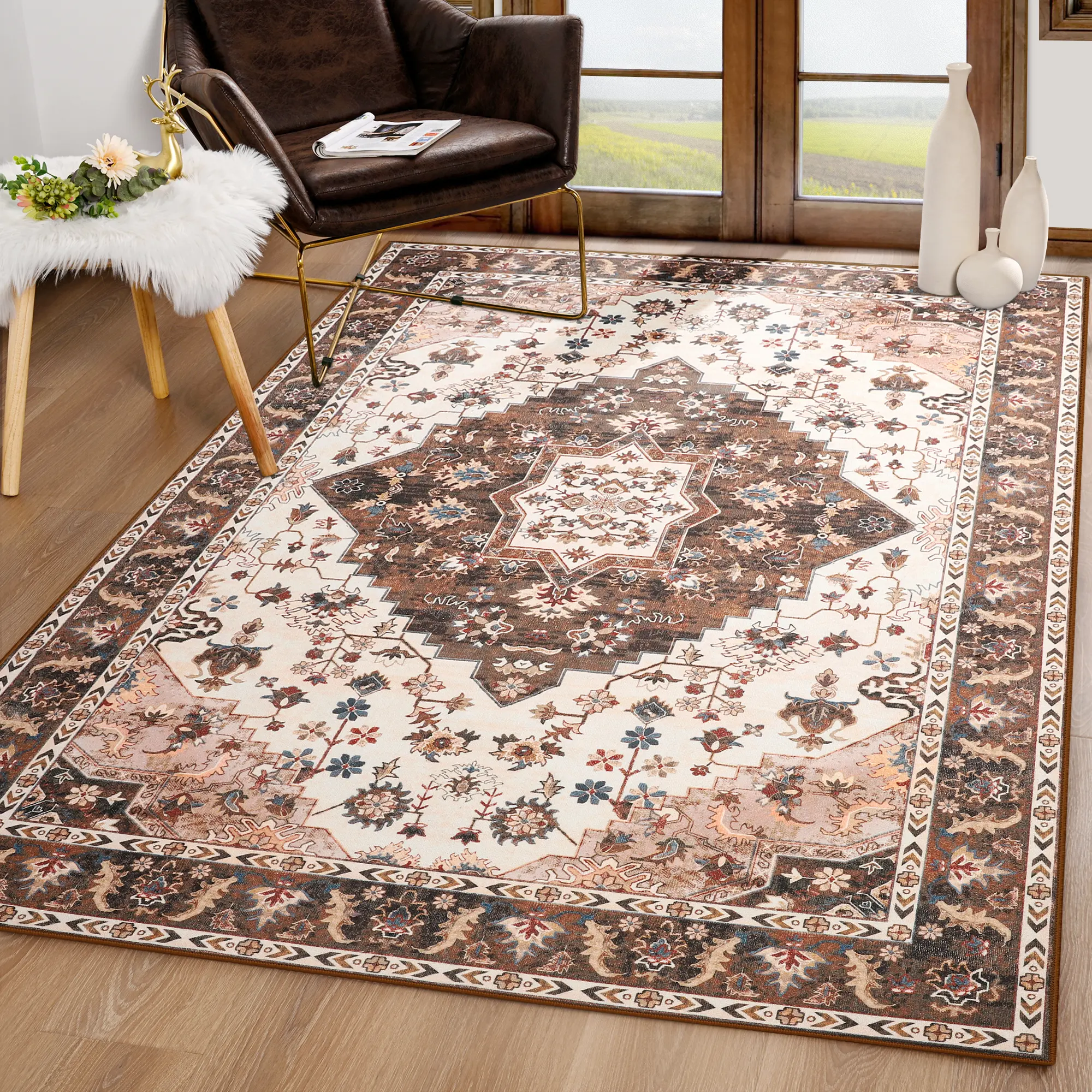 Vintage Boho Area Rug for Living Room and Bedroom Persian Rug with Classic Boho Design and Versatile Use Ideal for Elegant and Cozy Spaces
