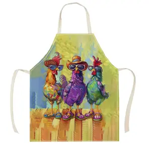 Chicken Pattern Polyester Apron Set, Funny Apron, Durable Kitchen Bib for Cooking Baking & Entertainment, 100% Polyester Christmas Decoration Apron, Kitchen Cooking Aprons
