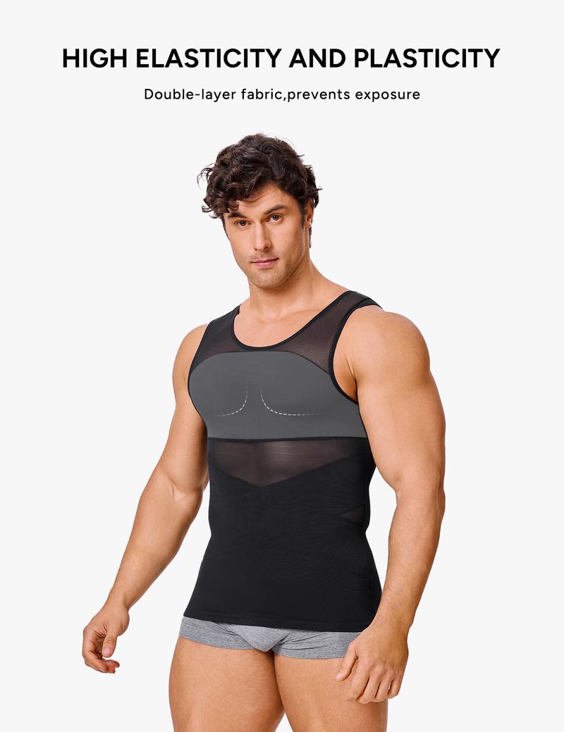 【Nebility】Men’s Mesh Fabric Breathable Compression Shapewear Vest – Slim-Fitting, High Elasticity, Seamless Menswear for Daily Wear Tummy Control