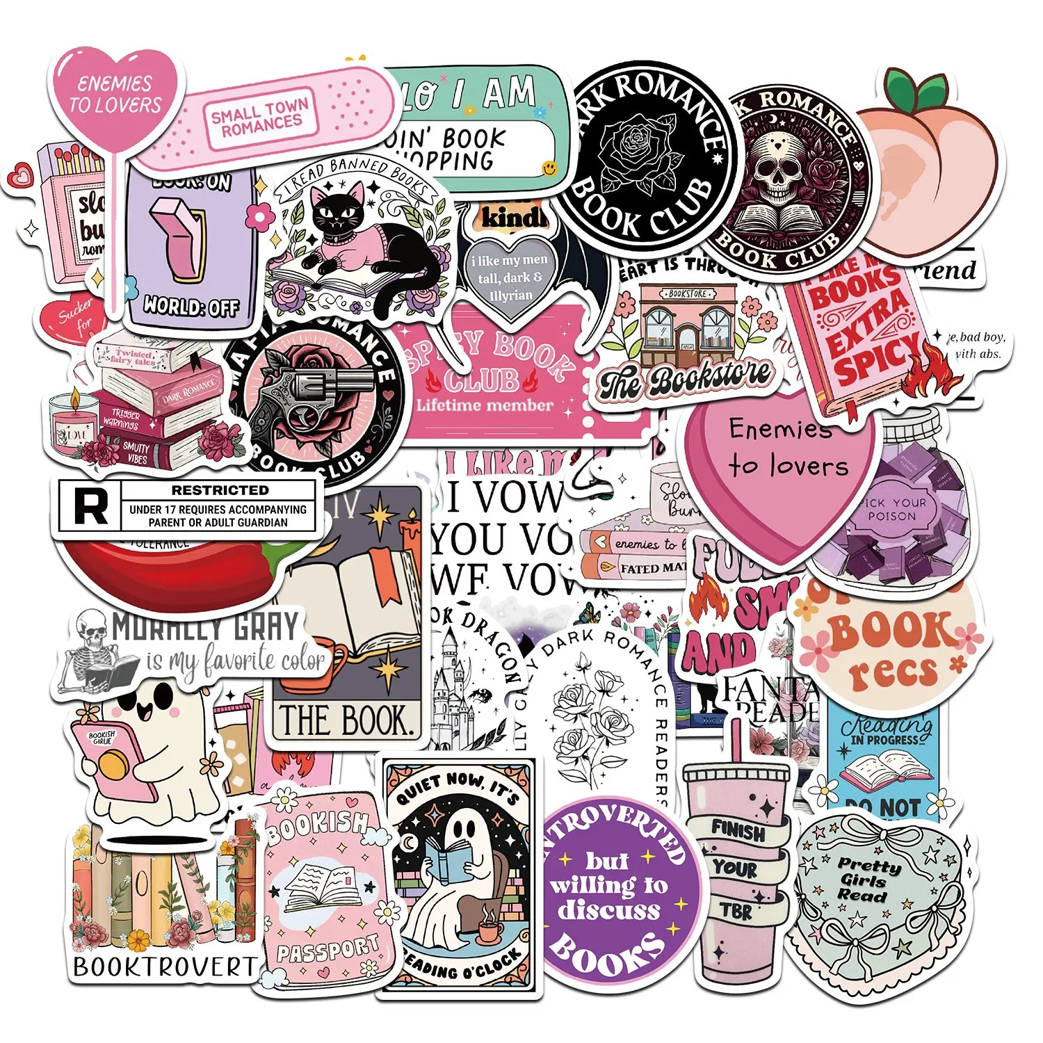 50pcs Dark Romance Book Stickers Pack, Waterproof Spicy Bookish Book Lover Decals for Laptop, Water Bottle, Journal & Scrapbook, Bookworm Gift, Stickers For Scrapbooking, Sticker Sheets