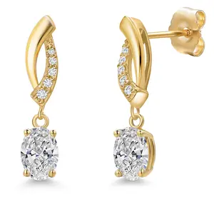 Gem Stone King 14K Yellow Gold Gemstone Birthstone and Lab Grown Diamond Drop Dangle Earrings for Women | Oval Cut 6X4MM | Fine Jewelry Gift for Her Mom Women Wife
